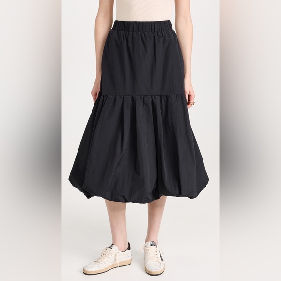 Sea New York Macie Windbreaker Bubble Hem Nylon Black Midi Skirt - Picture 1 of 6